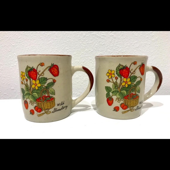 Vintage Ceramic Wild Strawberry Mug Set (2)
